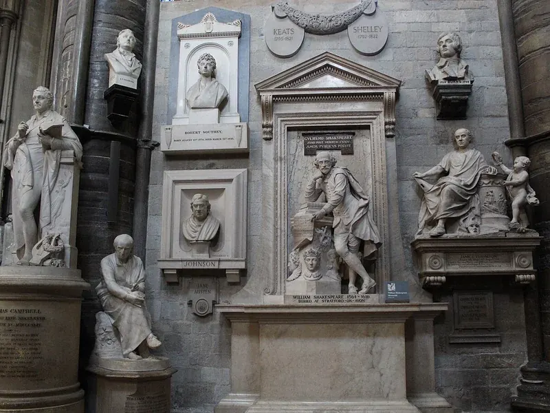 Poet's Corner monuments inside Westminster Abbey