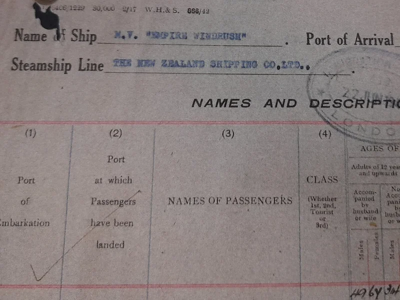 Header from the Empire Windrush passenger list