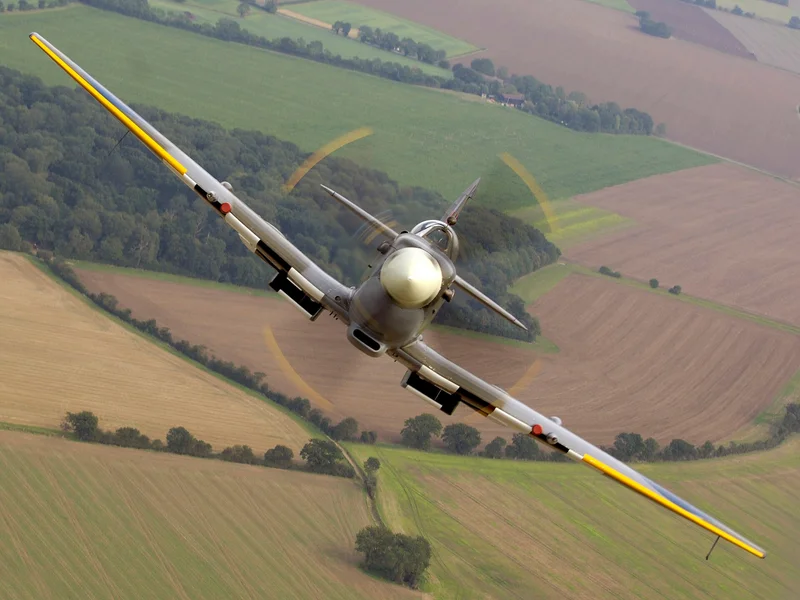 A Spitfire fighter plane in flight