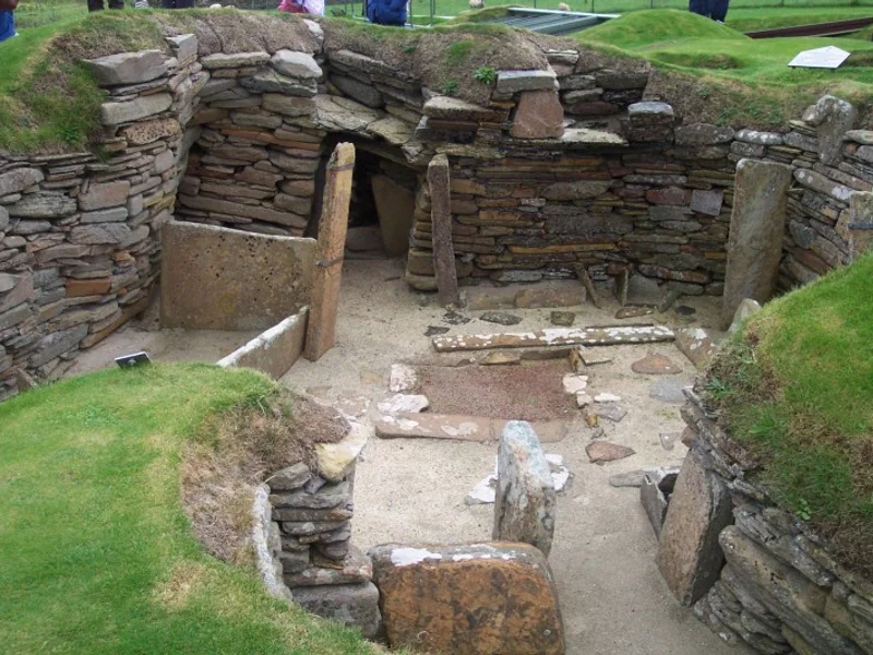 Stone-walled houses of the prehistoric village at Skara Brae on Orkney